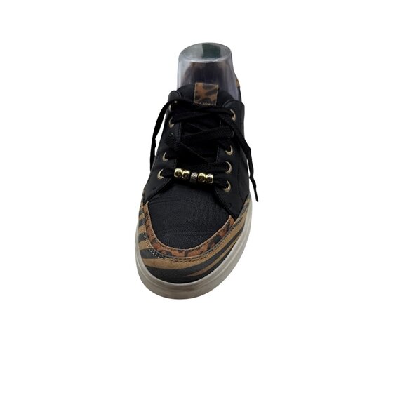 Naturalizer 8.5 Leopard Zebra Print Black Leather Sneaker Black Beige Shoes - Picture 10 of 15